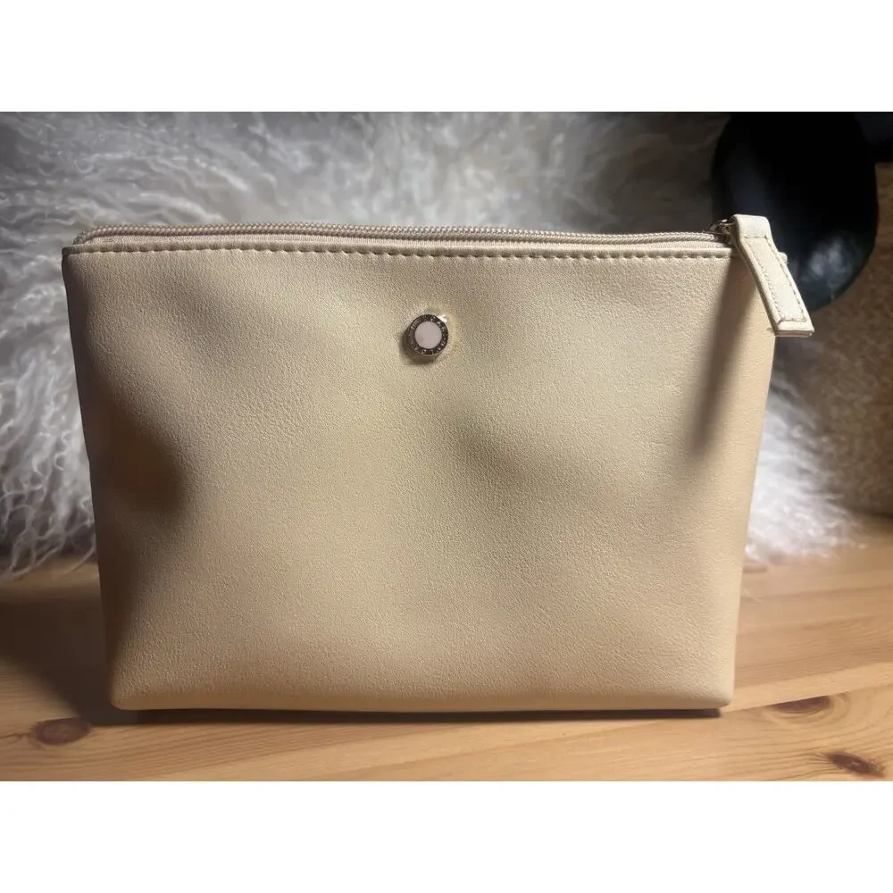 New Set of 2 Bvlgari Emirates Makeup Bag Beige Zip Cosmetic Pouch Pocket